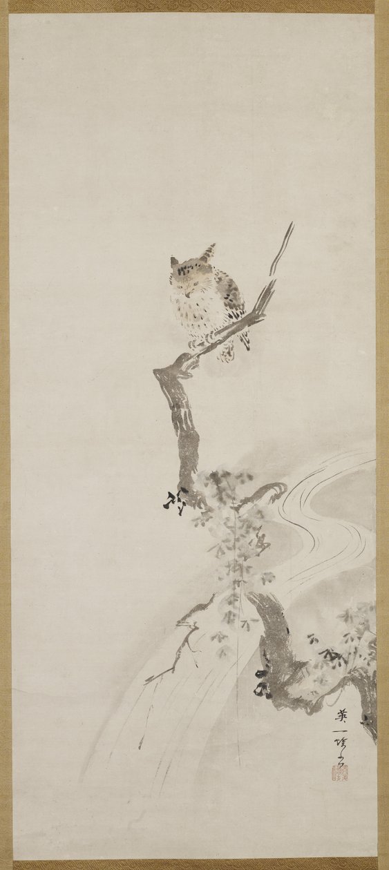 Egy bagoly ült a fán, c. 1710 alkotó: Hanabusa Itcho