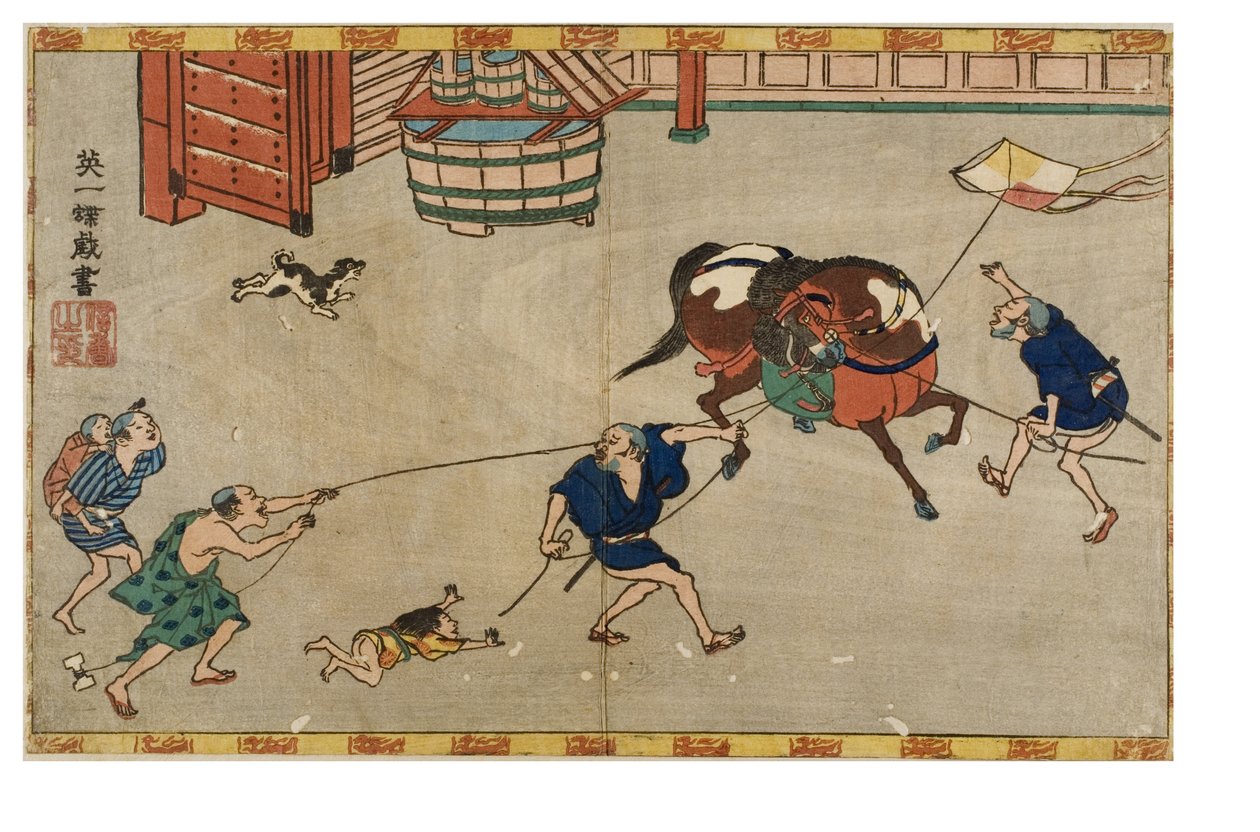 Sárkányrepülő ló, 1830-1839 körül (fatömbnyomat papíron) alkotó: Hanabusa Itcho
