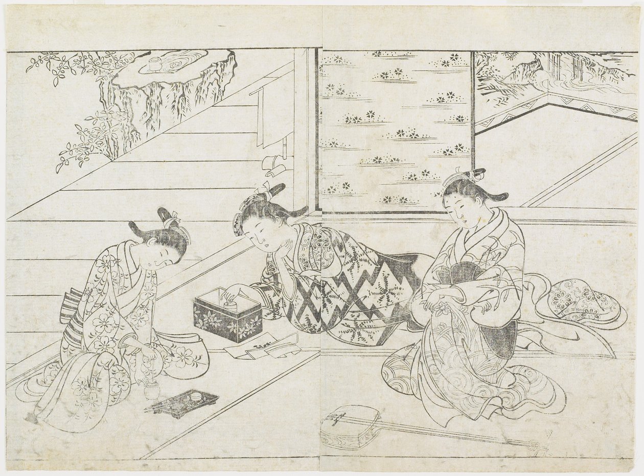 Három prostituált egy szobában, 1770-es évek eleje (fanyomat) alkotó: Hanabusa Shigenobu