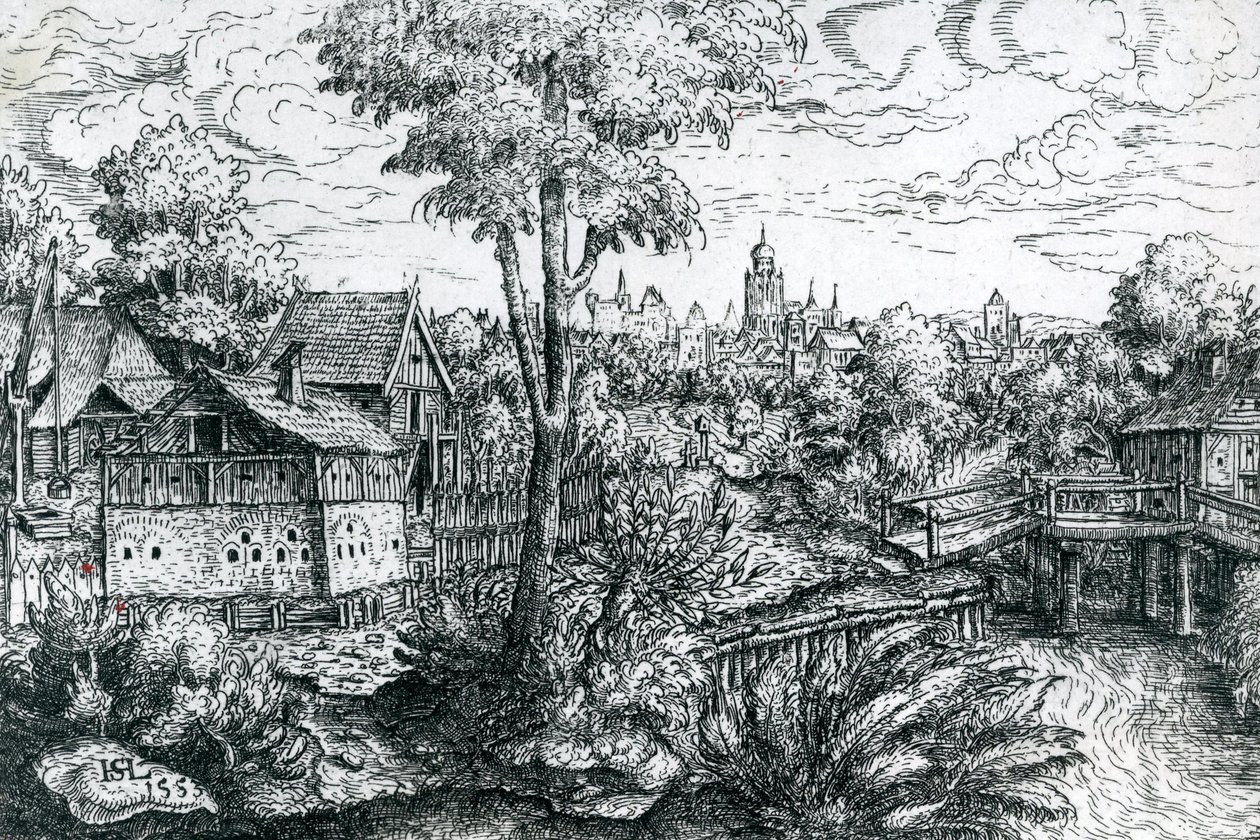 Híd egy vízimalom mellett, 1553 alkotó: Hanns Sebald Lautensack