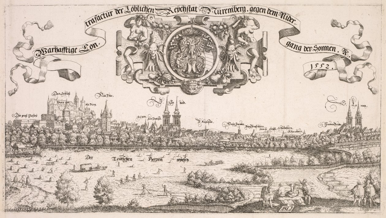 Panorámás kilátás Nürnbergre: Középső rész, 1552. alkotó: Hanns Sebald Lautensack