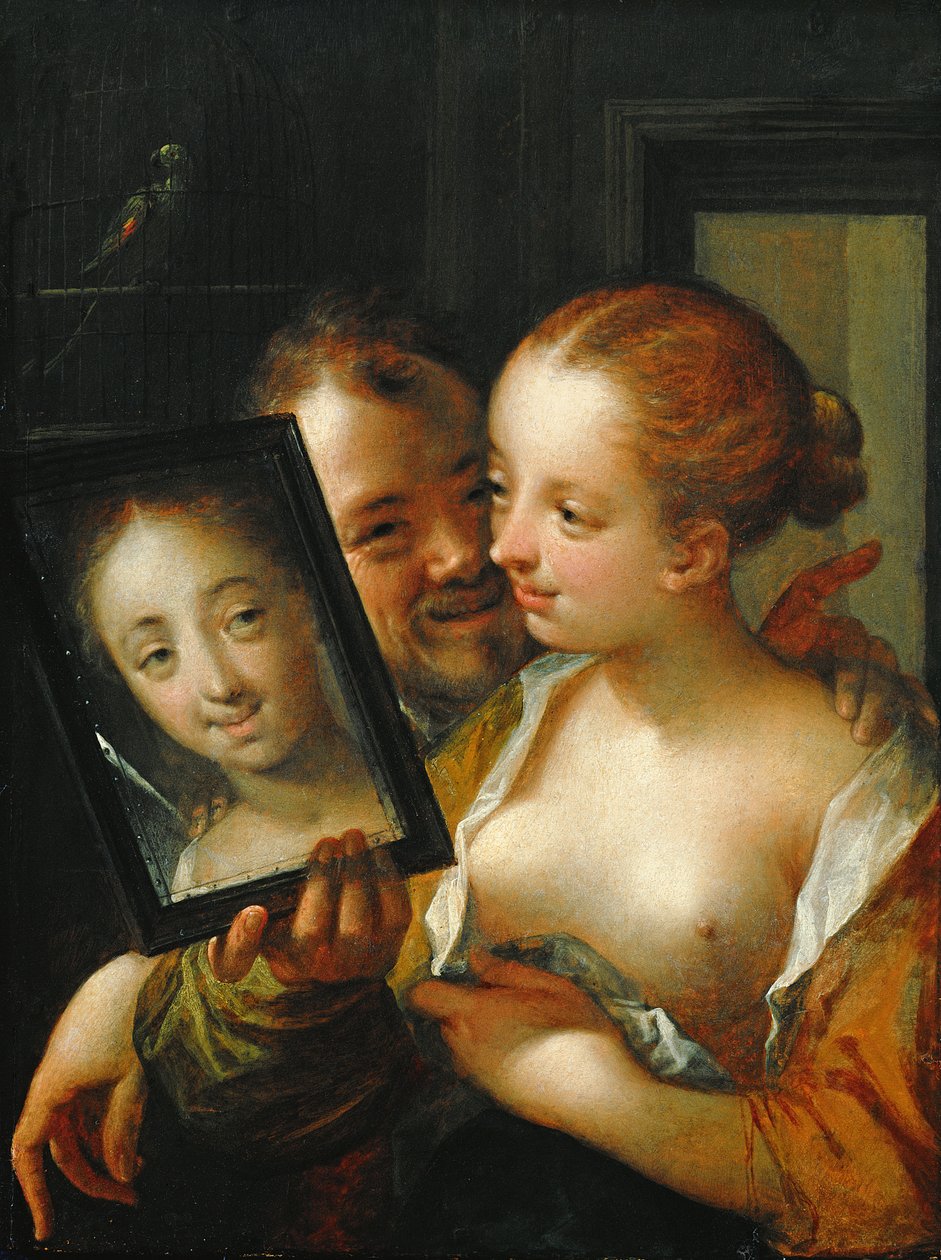 Nevető pár tükörrel, 1596 alkotó: Hans von Aachen