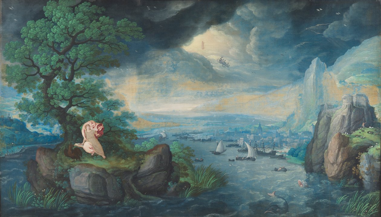 Fantasy Landscape János evangélistával a Patmoson alkotó: Hans Bol
