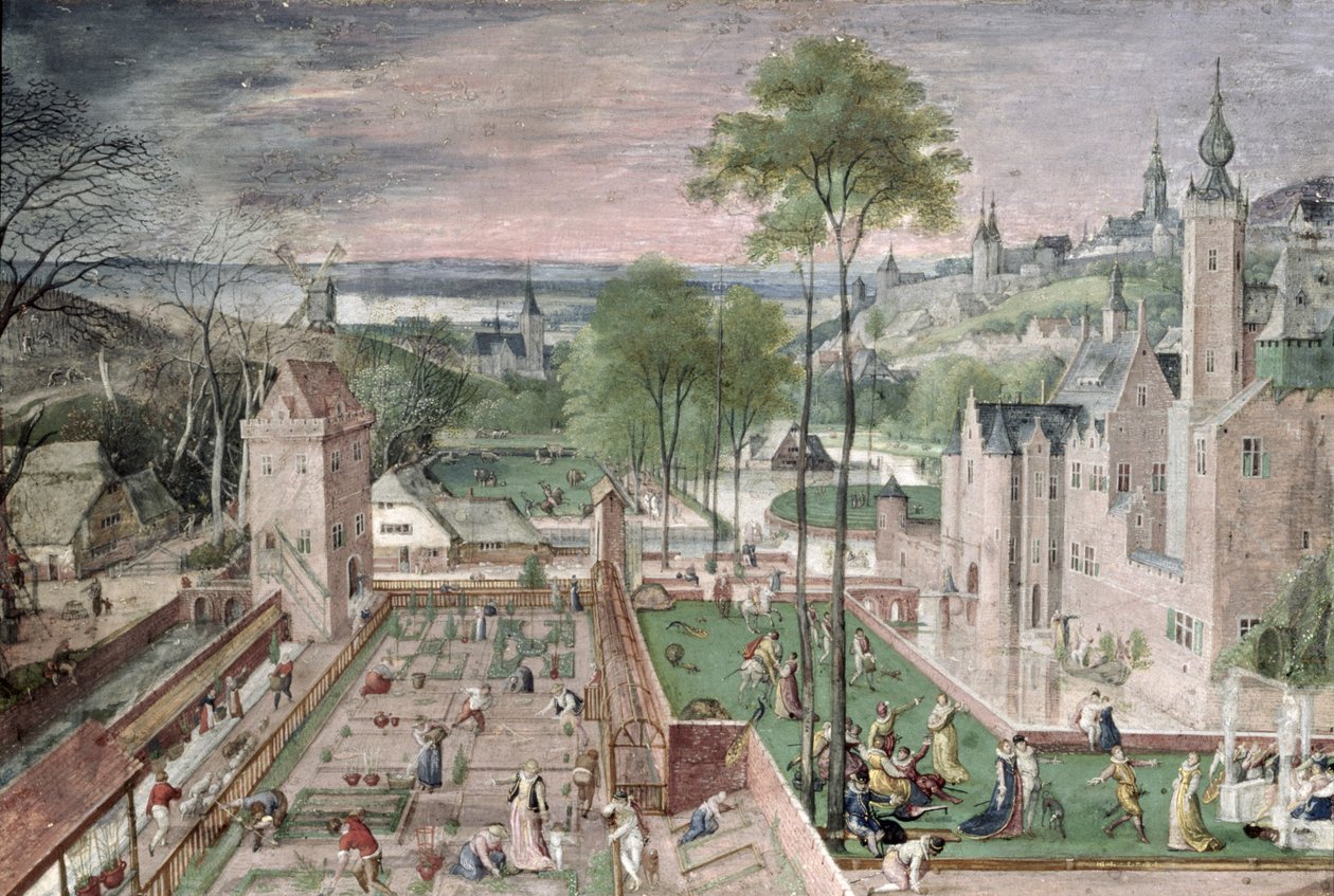 Tavasz a Várkertben, 1584 (guache papíron a táblán) alkotó: Hans Bol