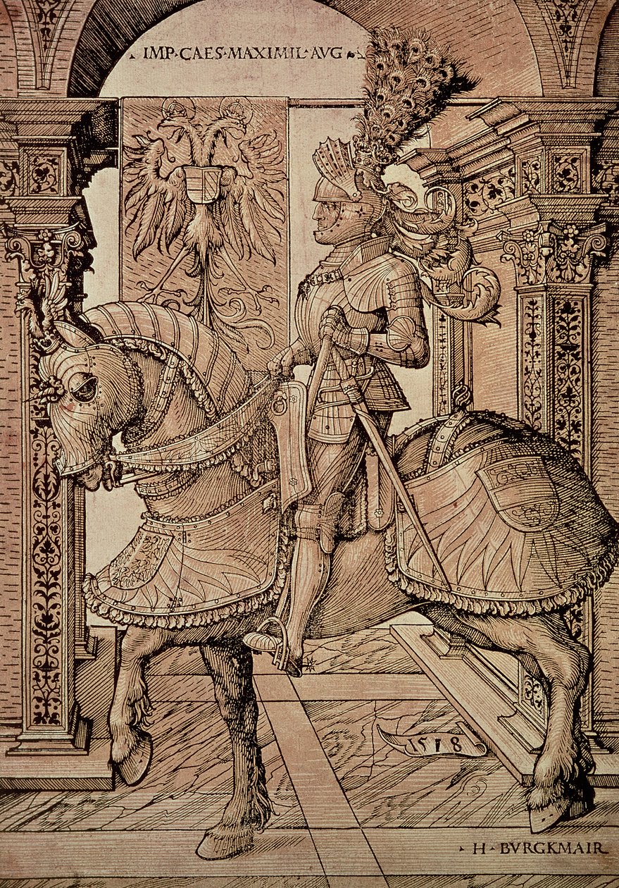 I. Maximilian császár lovon ül, 1518 alkotó: Hans Burgkmair