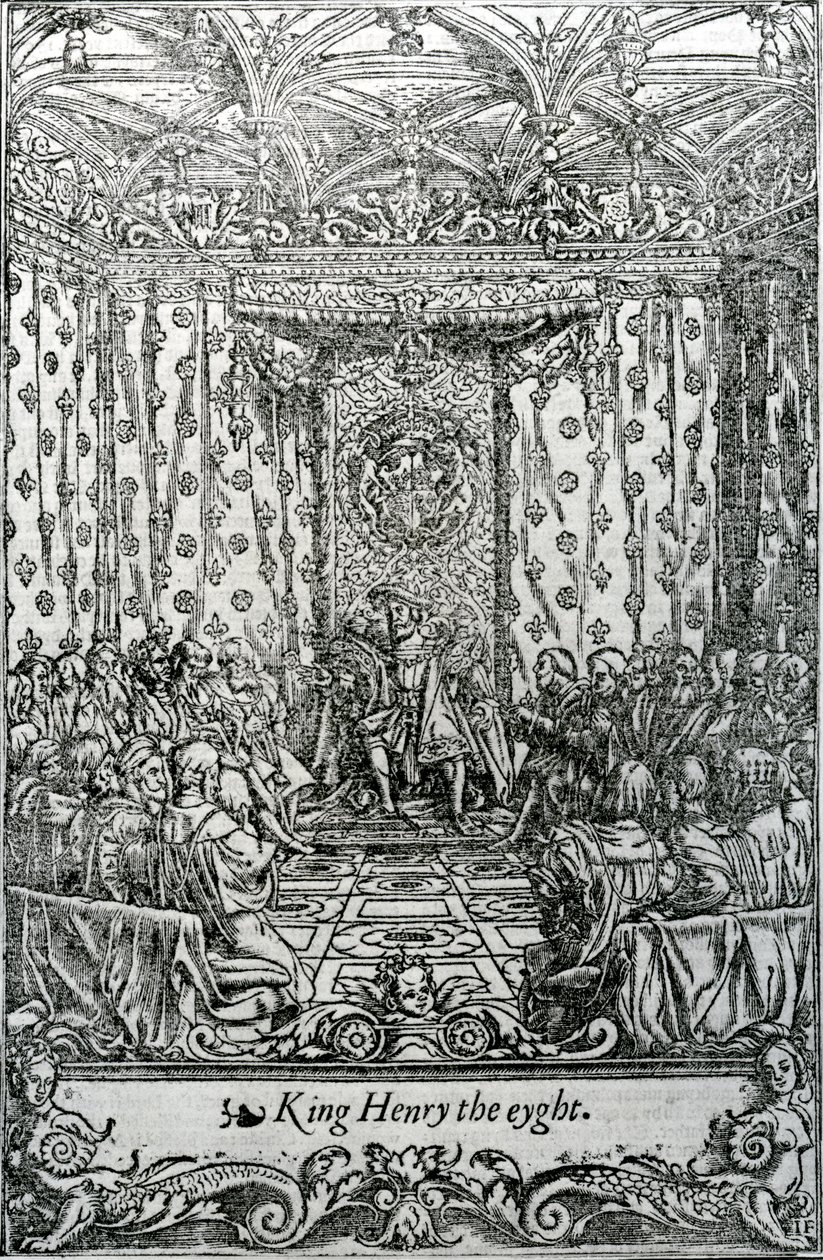 Nyolcadik Henrik király, illusztráció a „Lancaster és York két nemesi és illusztratív családjának egyesülete” című művéből, Edward Halltól, Jacob Faber nyomatát készítette 1548-ban. alkotó: Hans Holbein der Jüngere