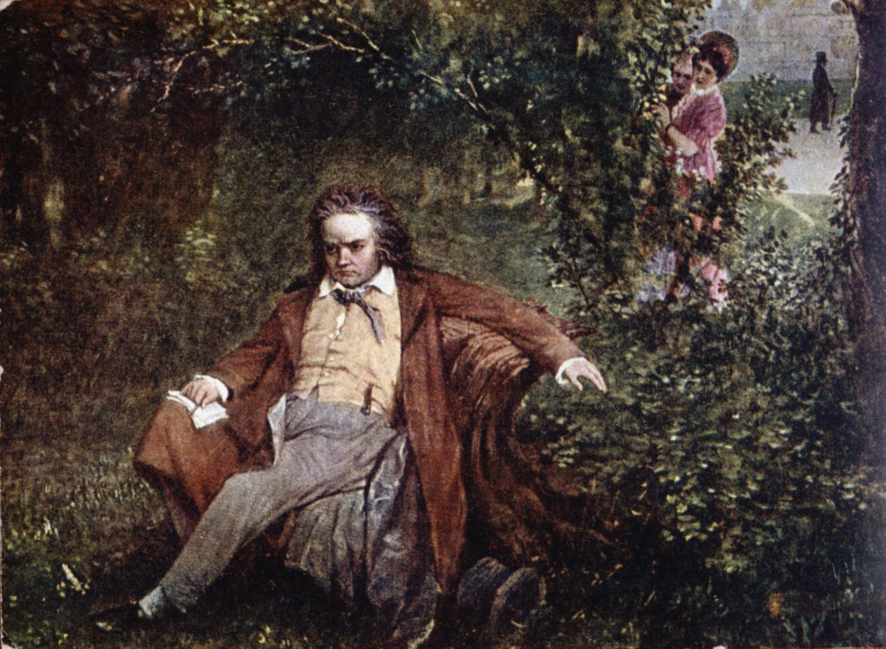 Ludwig van Beethovent (1770-1827) az erdőben ábrázoló képeslap, 1910 körül alkotó: Hans Leithner