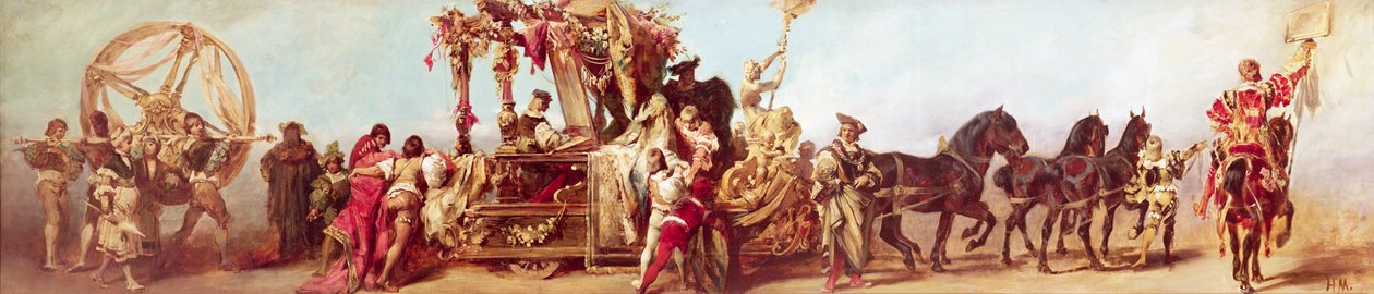 I. Ferenc József osztrák császár jubileumi körmenetének terve: A textilipar, 1879 alkotó: Hans Makart