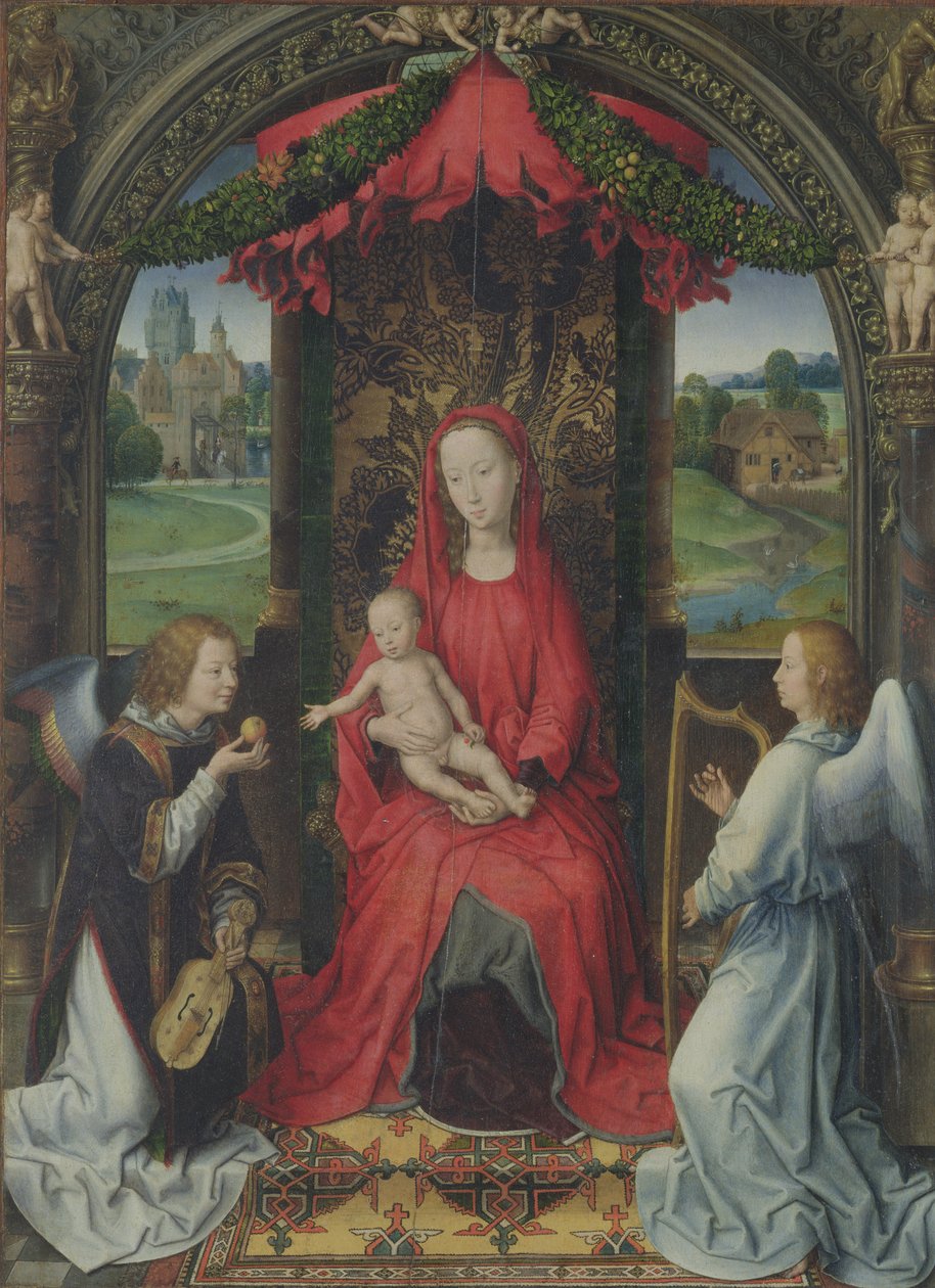Madonna és a két angyal trónoló gyermeke, 1490-91 alkotó: Hans Memling