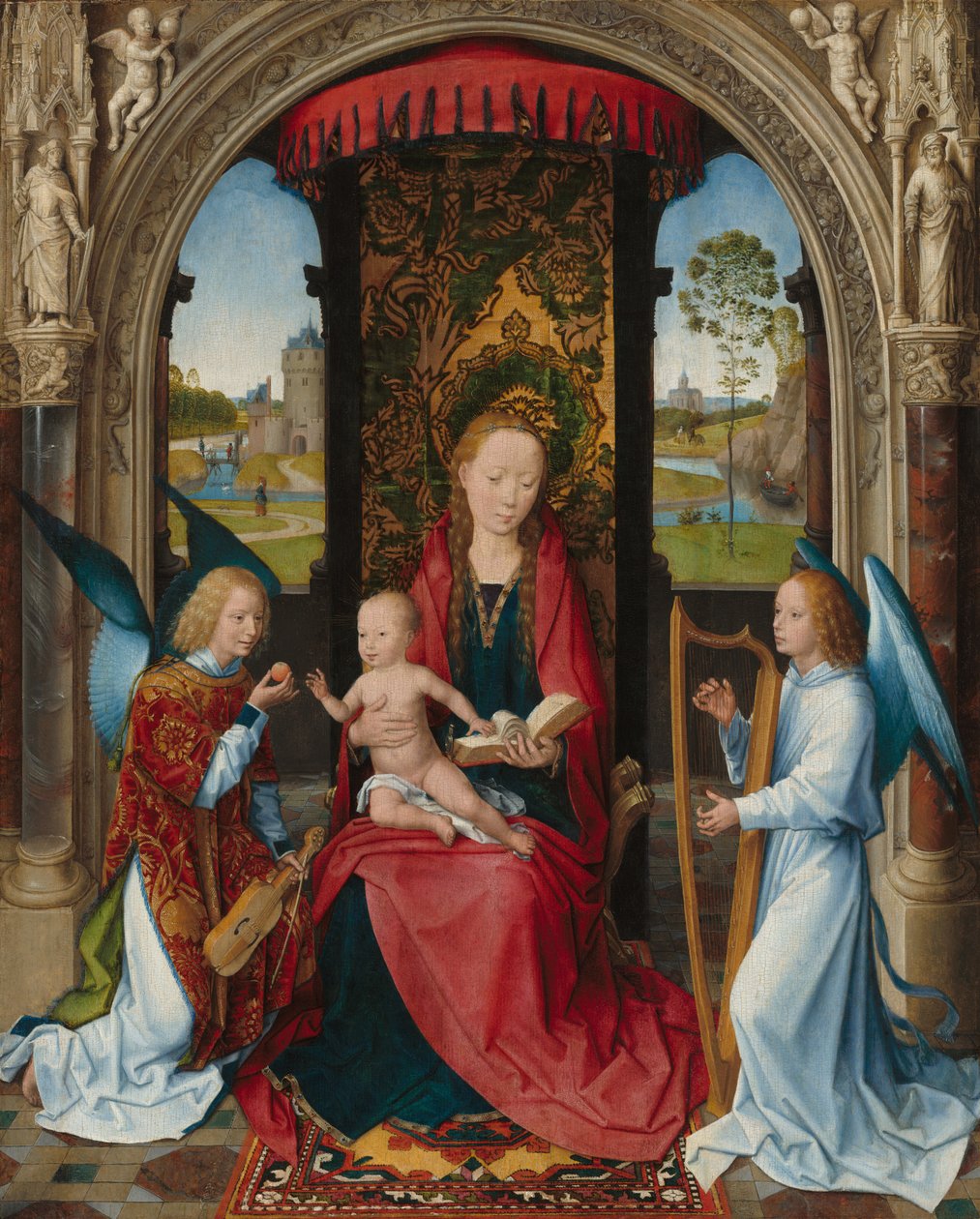 A Szűzanya trónra lépett Gyermekkel és két angyallal alkotó: Hans Memling