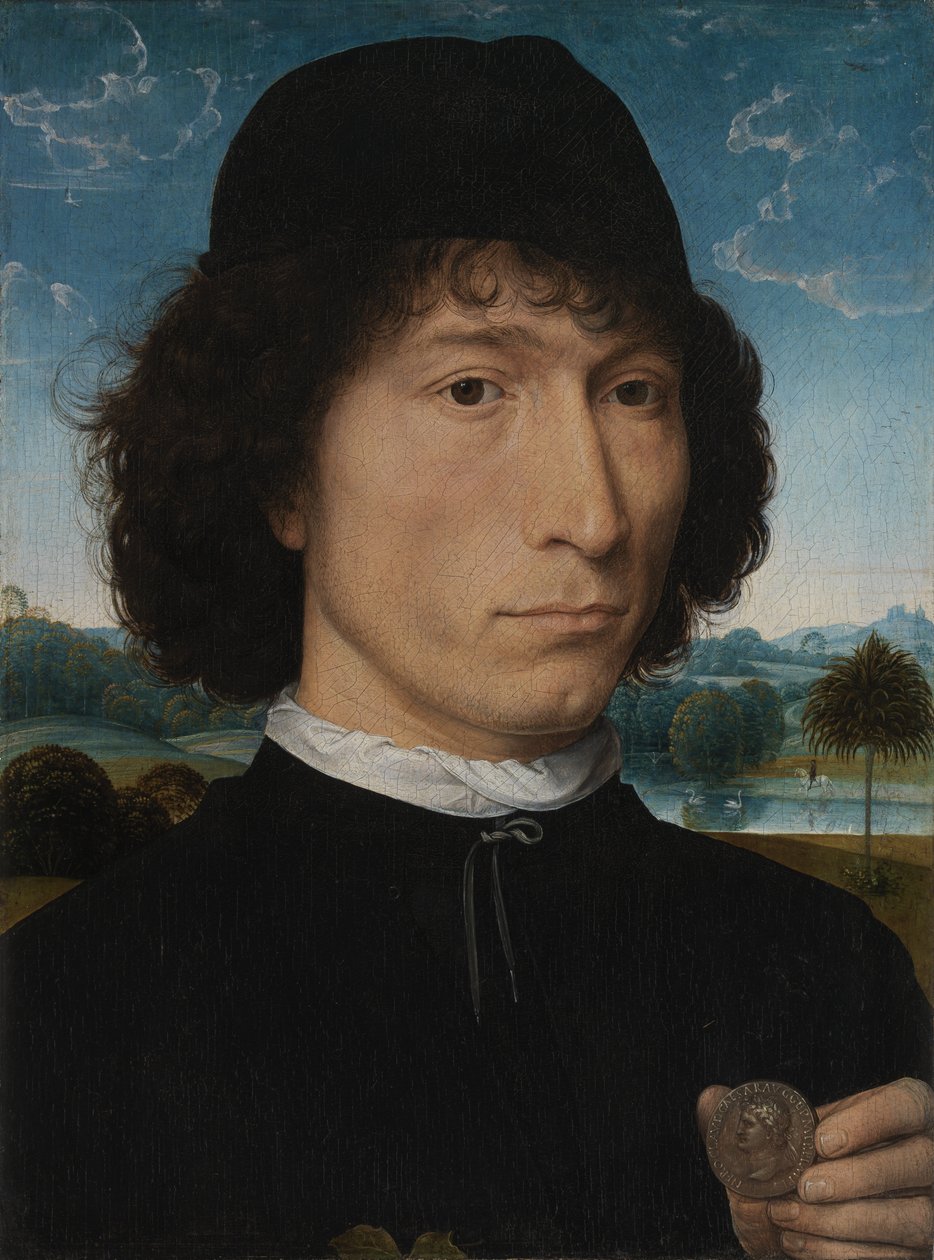 Egy férfi portréja római érmével alkotó: Hans Memling
