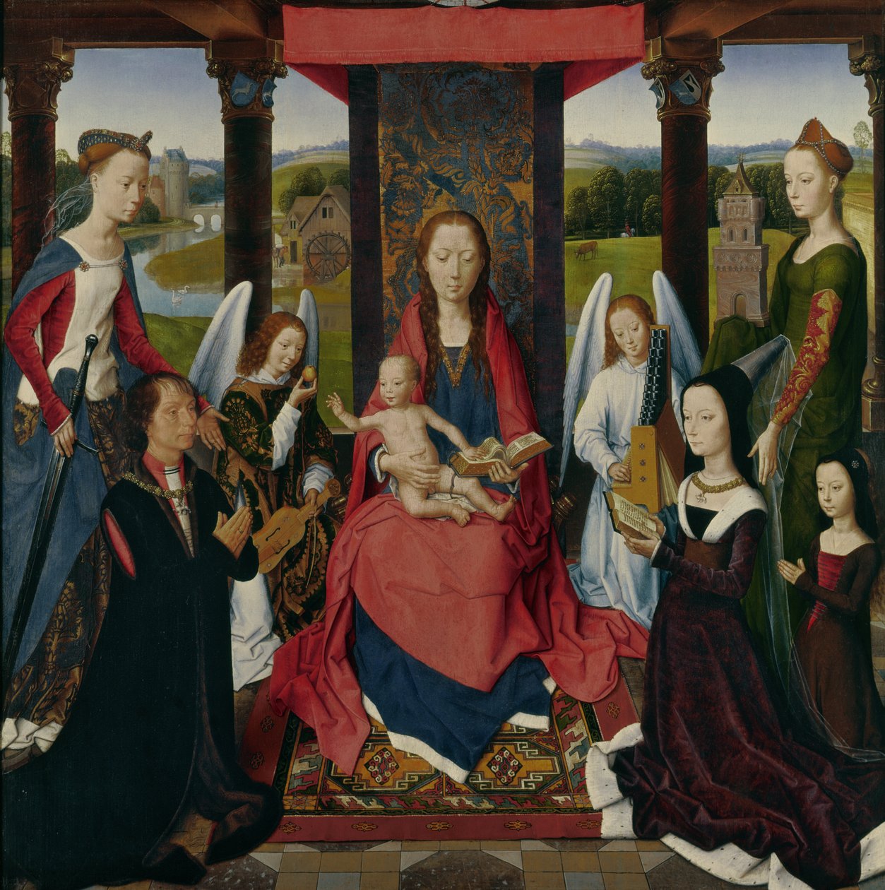 A Szűz és a gyermek szentekkel és adományozókkal, egy tabló a „Donne-i triptichon” c.1478-ból (olaj a tölgyre) alkotó: Hans Memling