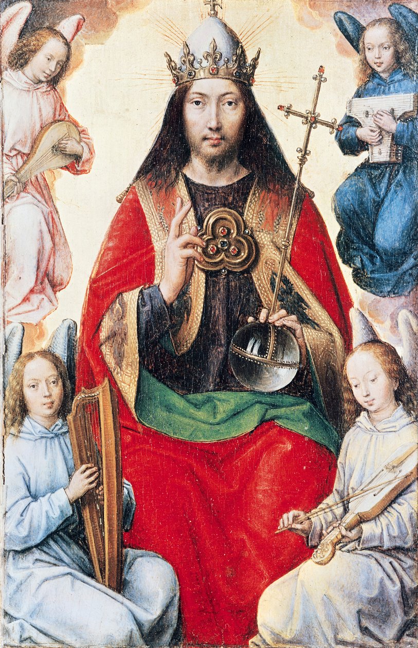 A földi hiúság és az isteni üdvösség triptichonja, Krisztus a dicsőségben a központi panel hátoldaláról, 1485 körül alkotó: Hans Memling
