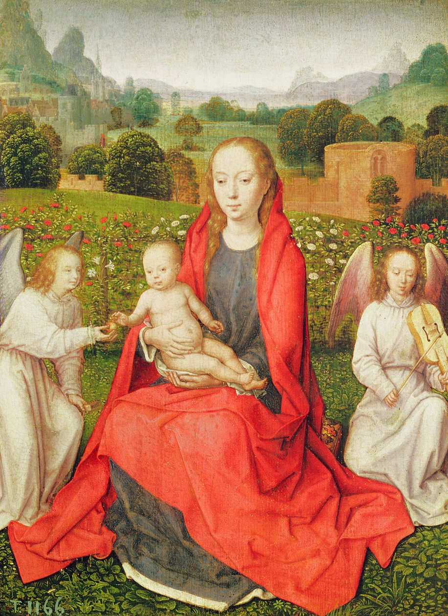 Szűz és gyermek két angyal között, 1480-as évek (olaj a tölgyre) alkotó: Hans Memling
