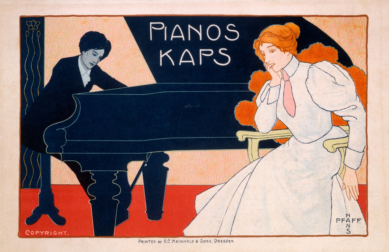 Reklám a Kaps Pianoshoz, 1890-es évek alkotó: Hans Pfaff