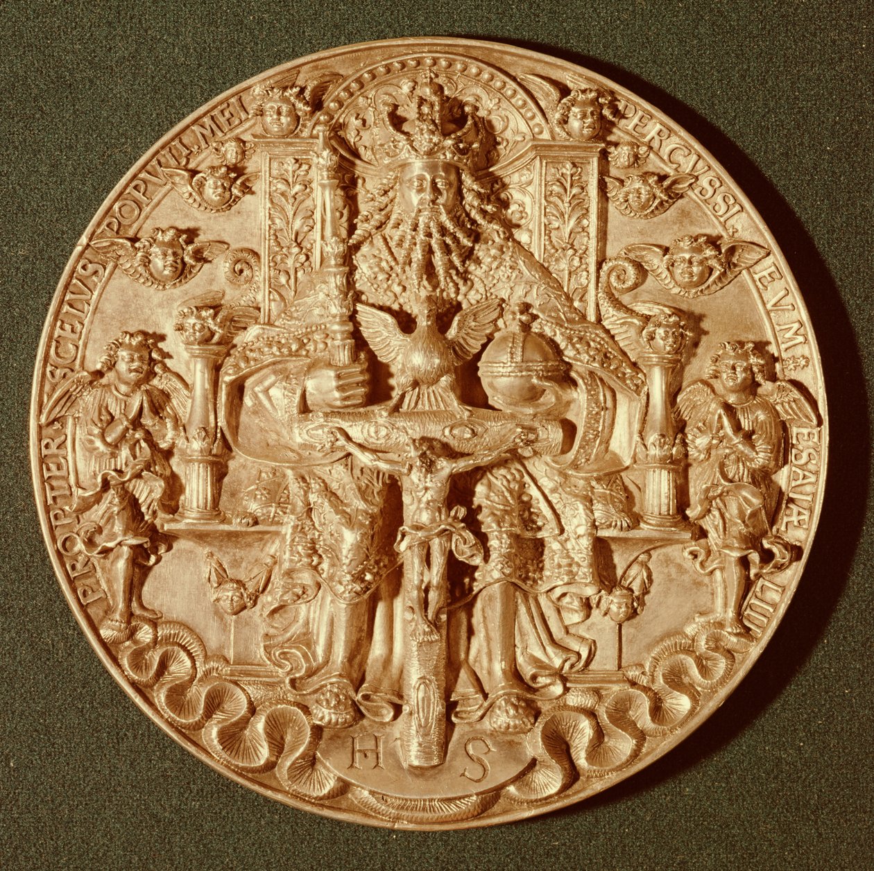 Szentháromság-érem, az eredeti újraöntött változata, amely 1544-ben készült, jelenleg a trieri Domschatzban (arany) alkotó: Hans Reinhart