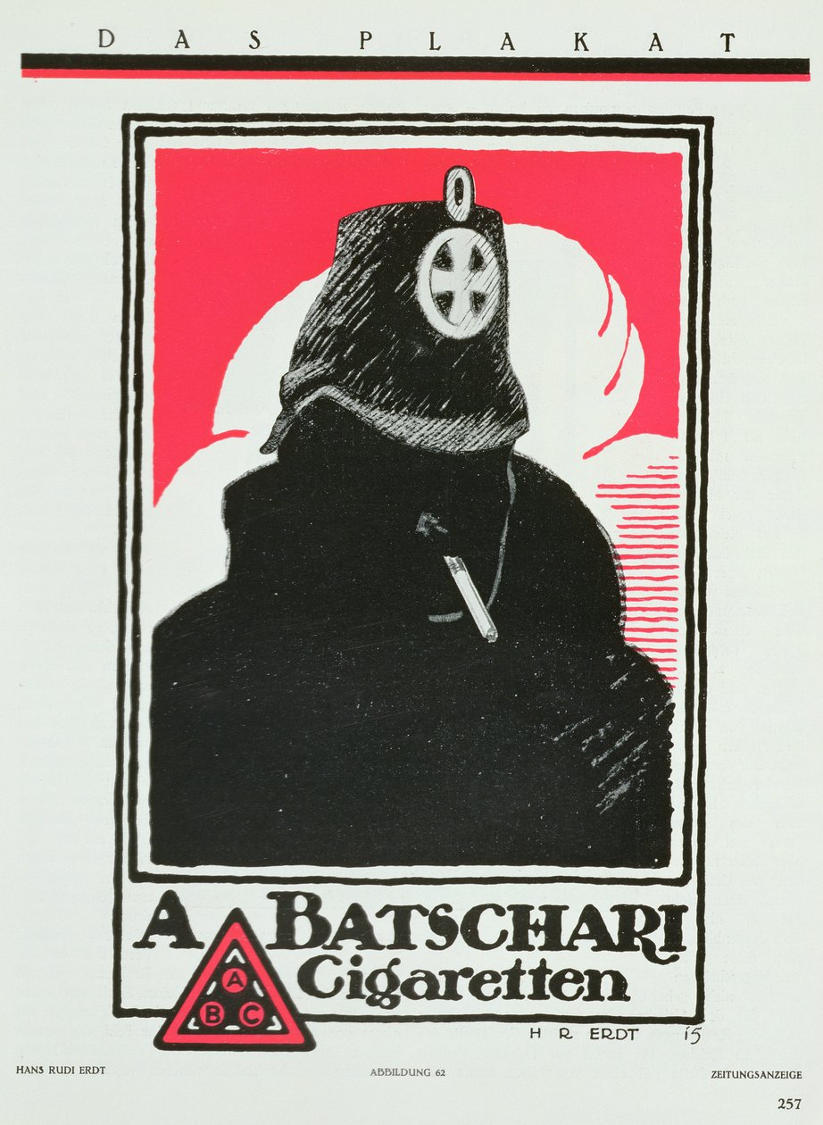 A. Batschari cigaretták reklámja, a „Das Plakat” német plakátgyűjteményből, 1915 alkotó: Hans Rudi Erdt