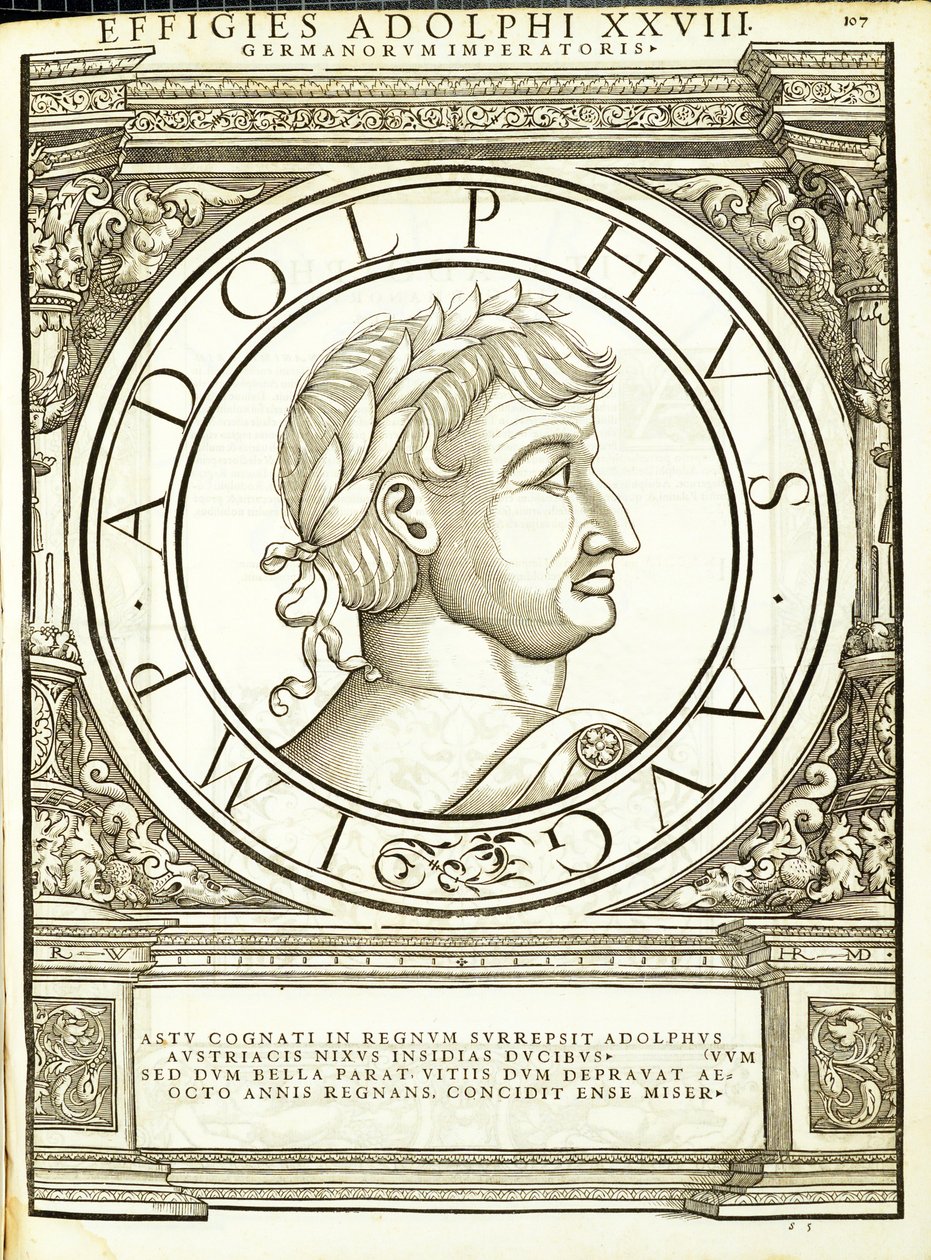 Adolphus, illusztráció a „Minden kelet és nyugat római császárai”, Rudolph Wyssenbach fametszete, nyomta: Andreas Gesner, Zürich, 15 alkotó: Hans Rudolf Manuel Deutsch
