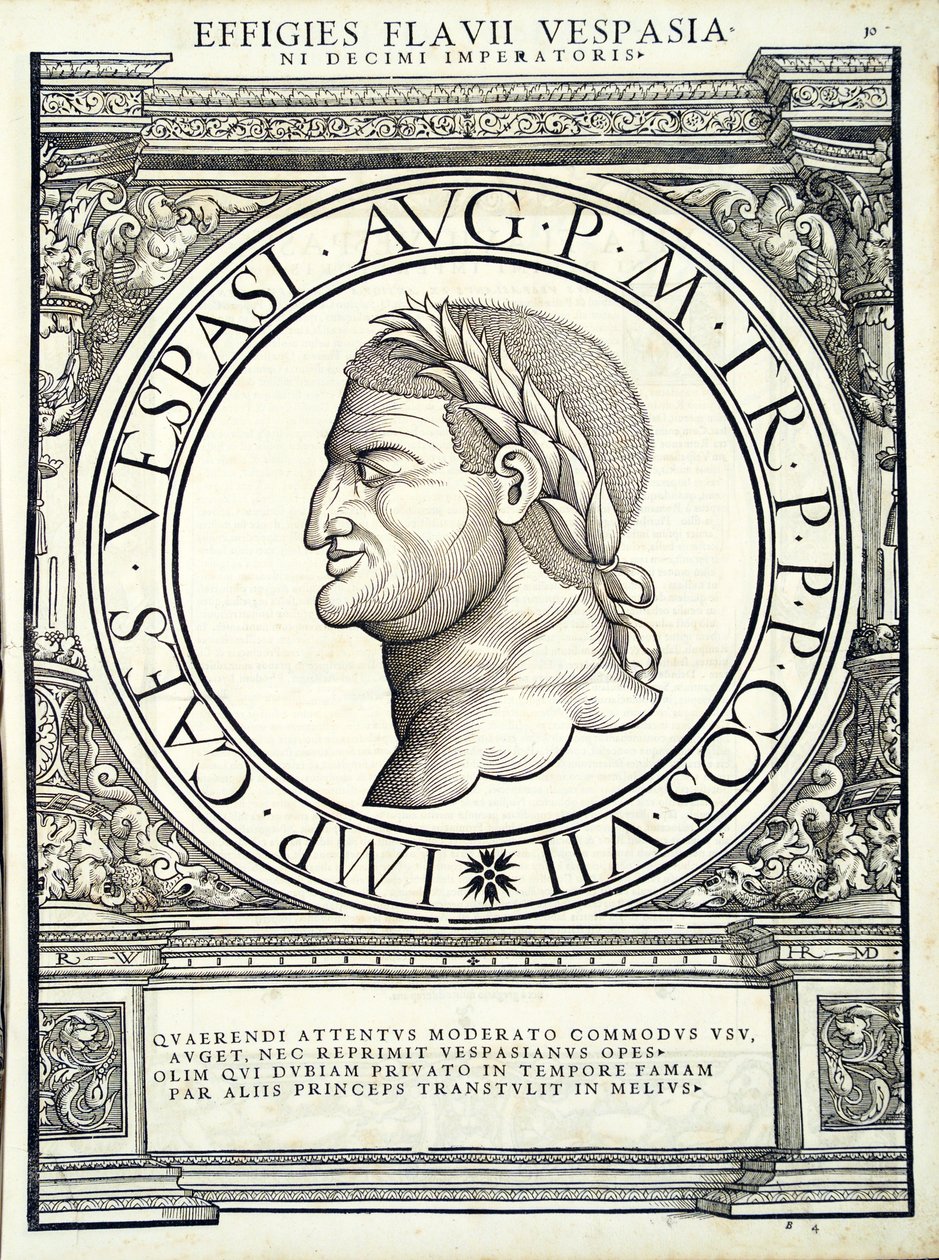 Flavius ​​Vespasianus, illusztráció a római császároktól az összes keleti és nyugati régióban alkotó: Hans Rudolf Manuel Deutsch