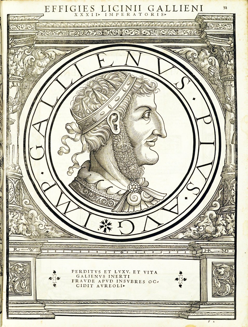Gallienus, illusztráció a „Minden Kelet és Nyugat római császárai”, Rudolph Wyssenbach fametszete, nyomta: Andreas Gesner, Zürich, 1 alkotó: Hans Rudolf Manuel Deutsch