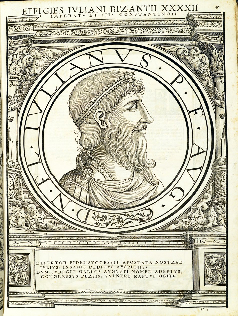 Julius, a hitehagyott, illusztráció a „Minden kelet és nyugat római császárai” című könyvből, Rudolph Wyssenbach fametszete, nyomta: Andreas Gesner, Zu alkotó: Hans Rudolf Manuel Deutsch