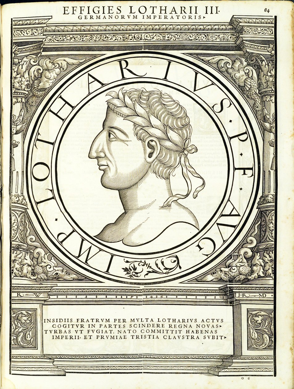 I. Lothar, illusztráció a kelet- és nyugat-római császárok római császáraitól az ókori érmék leghitelesebb képeivel, Rudolph Wyssenbach fametszete, nyomta Andreas Gesner, Zürich, 1 alkotó: Hans Rudolf Manuel Deutsch