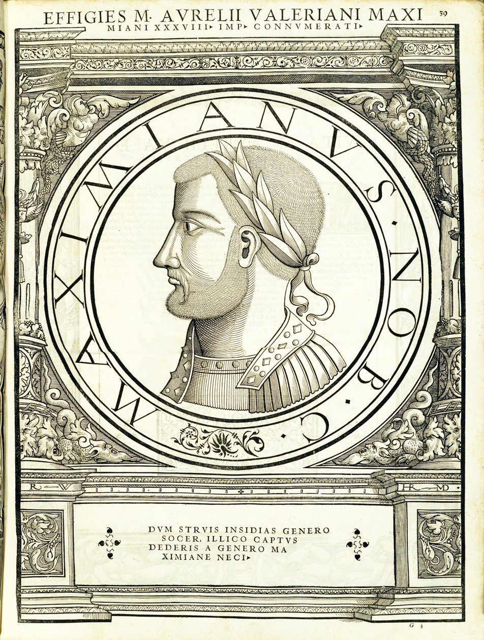 Maximianus, illusztráció a „Minden kelet és nyugat római császárai”, Rudolph Wyssenbach fametszete, nyomta: Andreas Gesner, Zürich alkotó: Hans Rudolf Manuel Deutsch