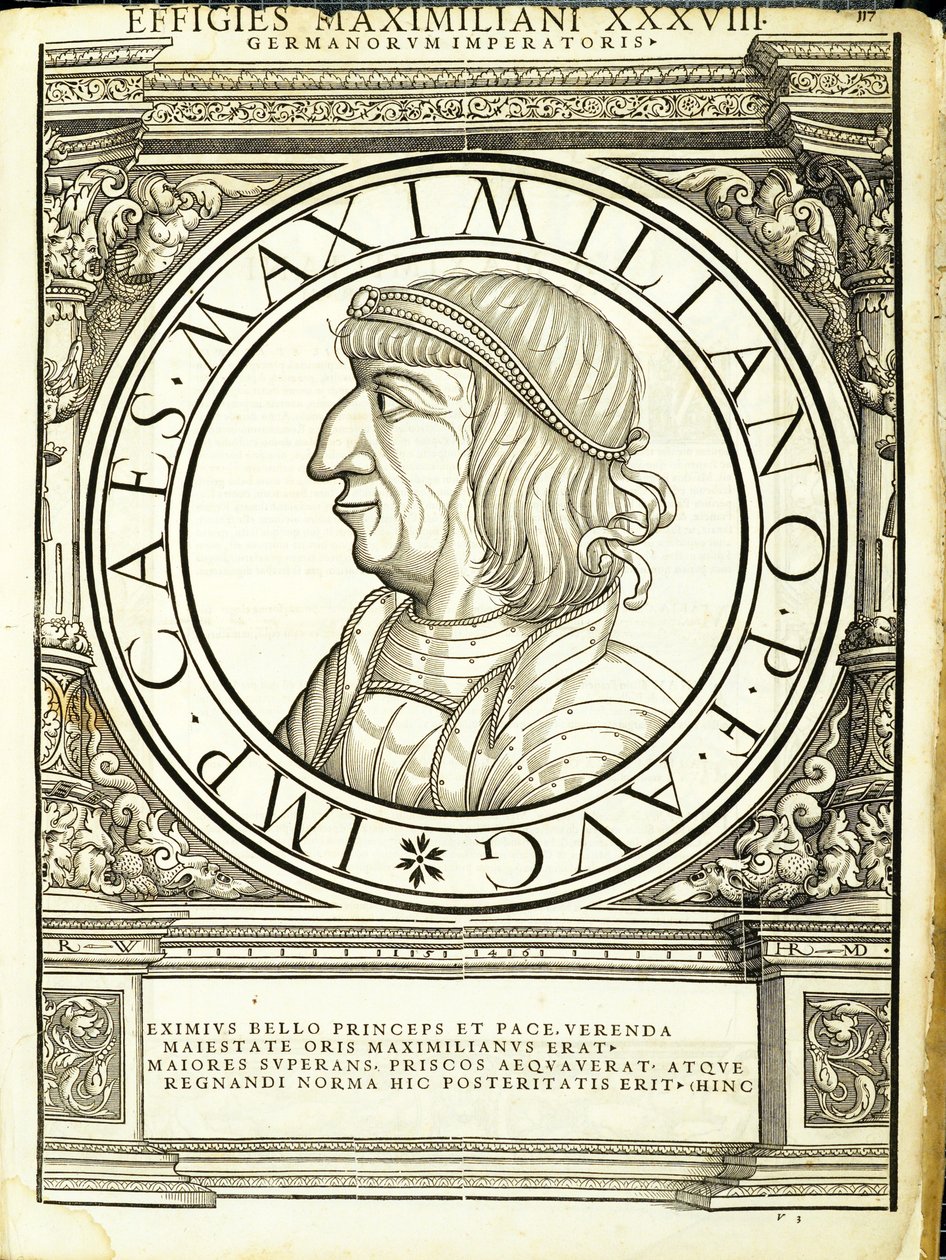 Maximilianus, illusztráció a keleti és nyugati ókori római császárok leghitelesebb képeiből, Rudolph Wyssenbach fametszete, Andreas Gesner nyomda, Zürich, alkotó: Hans Rudolf Manuel Deutsch