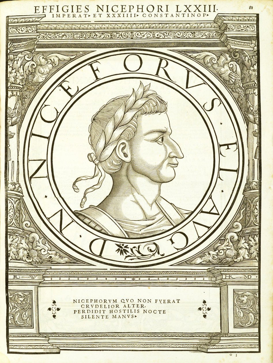 Nicephorus, illusztráció a „Minden kelet és nyugat római császárai”, Rudolph Wyssenbach fametszete, nyomta: Andreas Gesner, Zürich alkotó: Hans Rudolf Manuel Deutsch