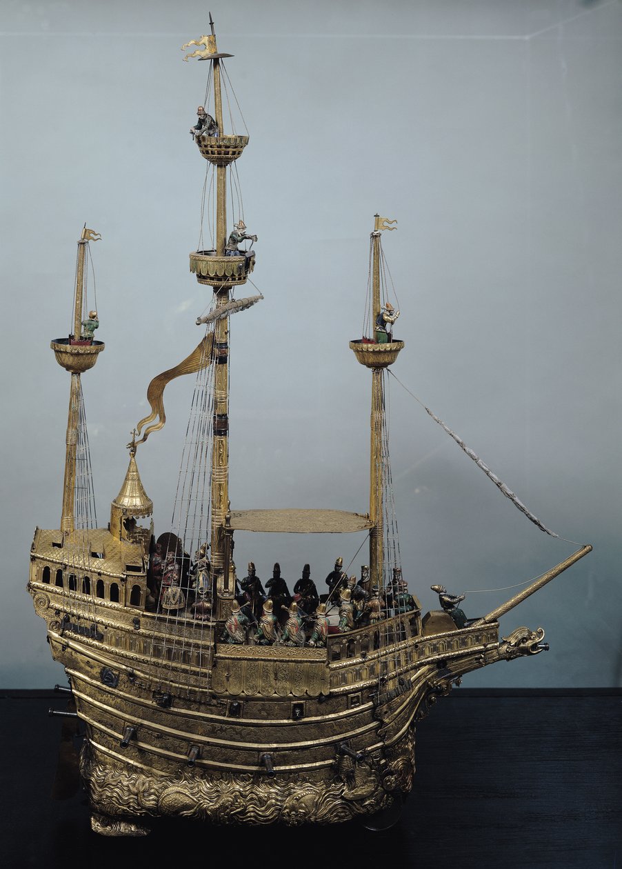 V. Károly automata óra, 1580 körüli, nef formájú (sárgaréz és zománc) alkotó: Hans Schlottheim