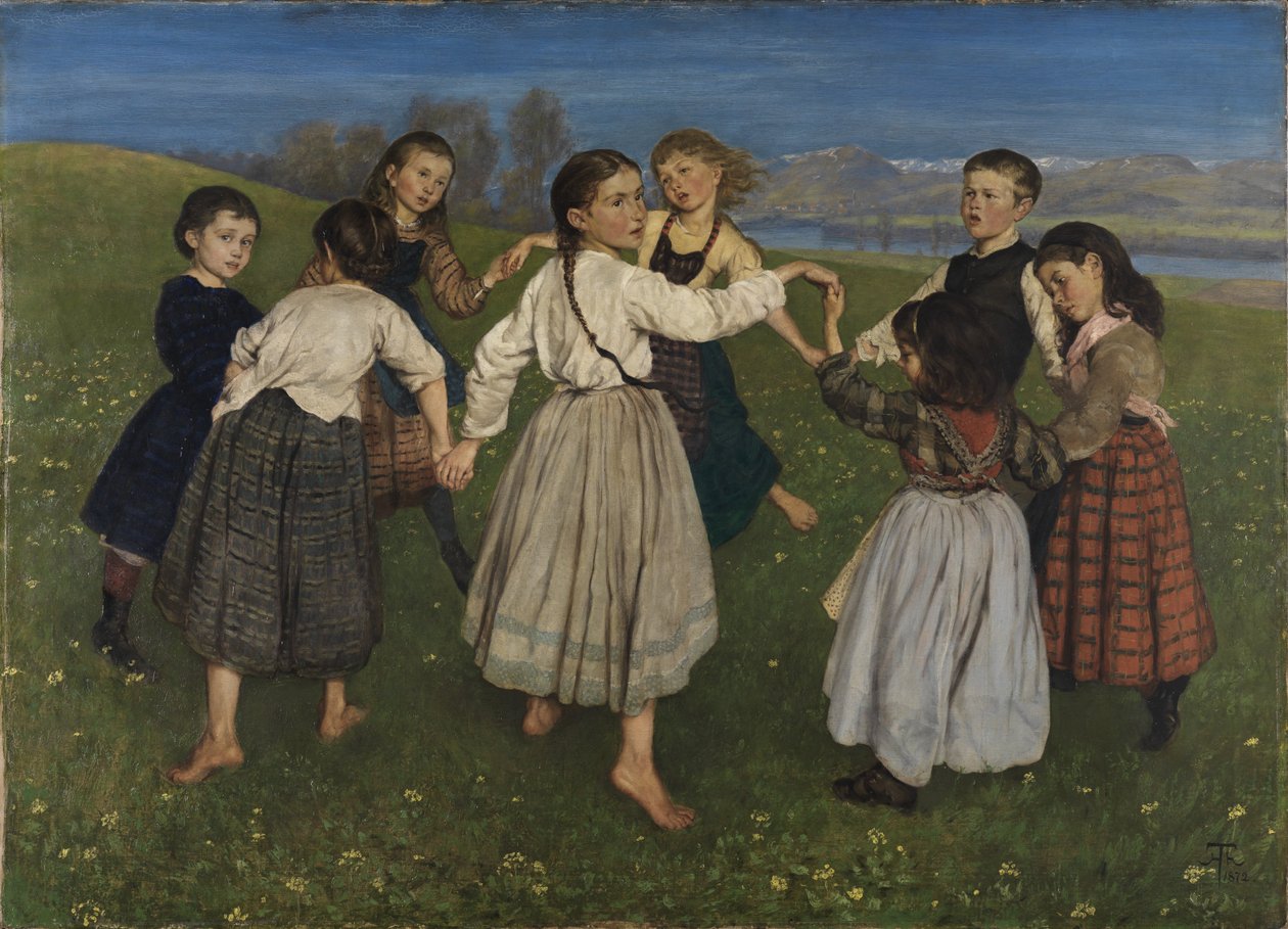 Gyerekek táncolnak egy ringben alkotó: Hans Thoma