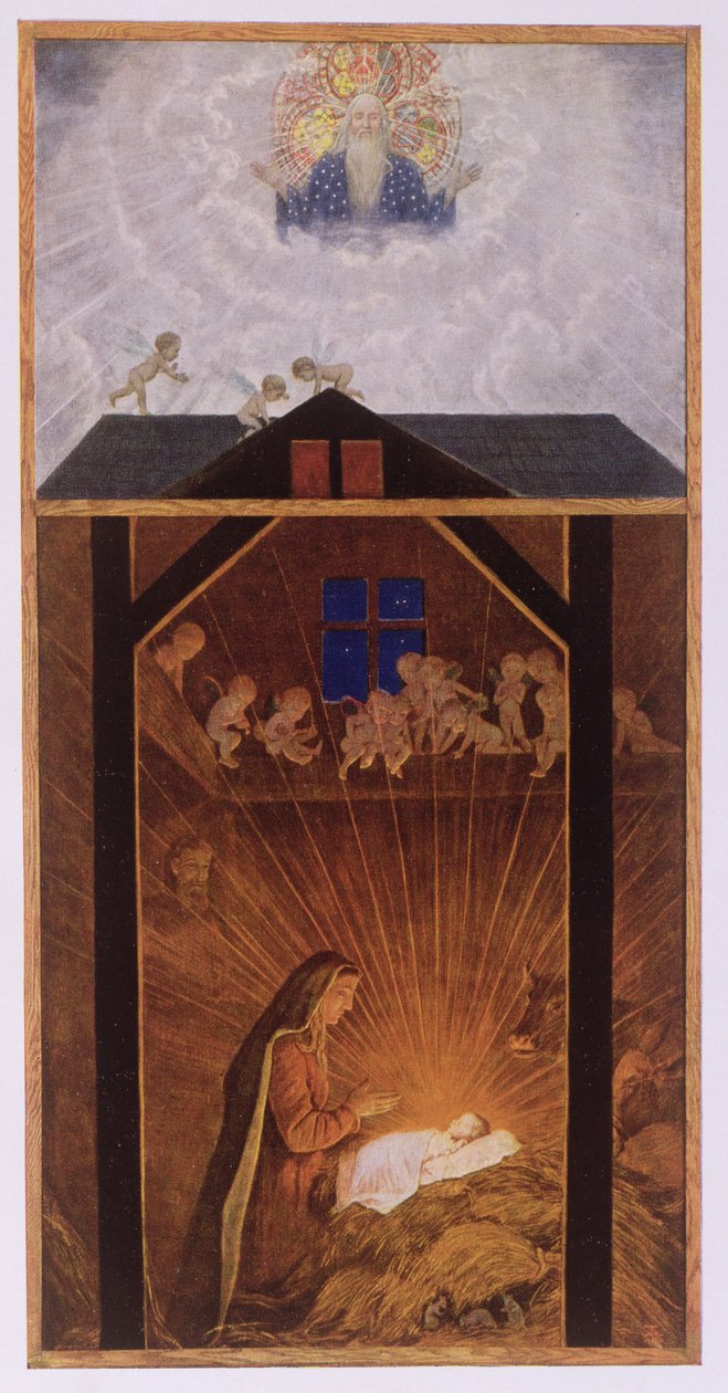 A Születés, illusztráció a Lipcsében 1910 körül kiadott "Festkalender"-ből. alkotó: Hans Thoma