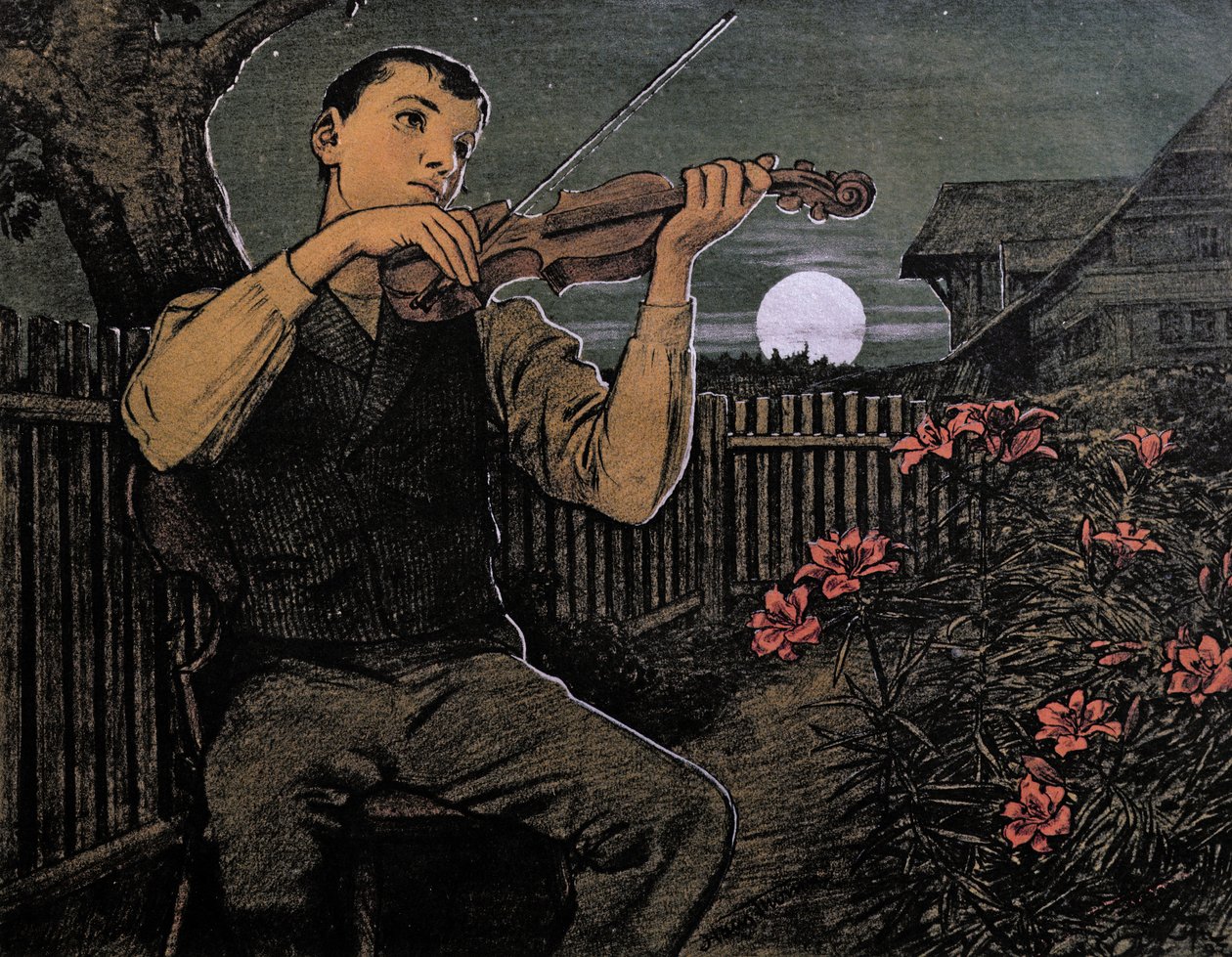 Hegedűs a Holdra (alográf nyomtatás) alkotó: Hans Thoma