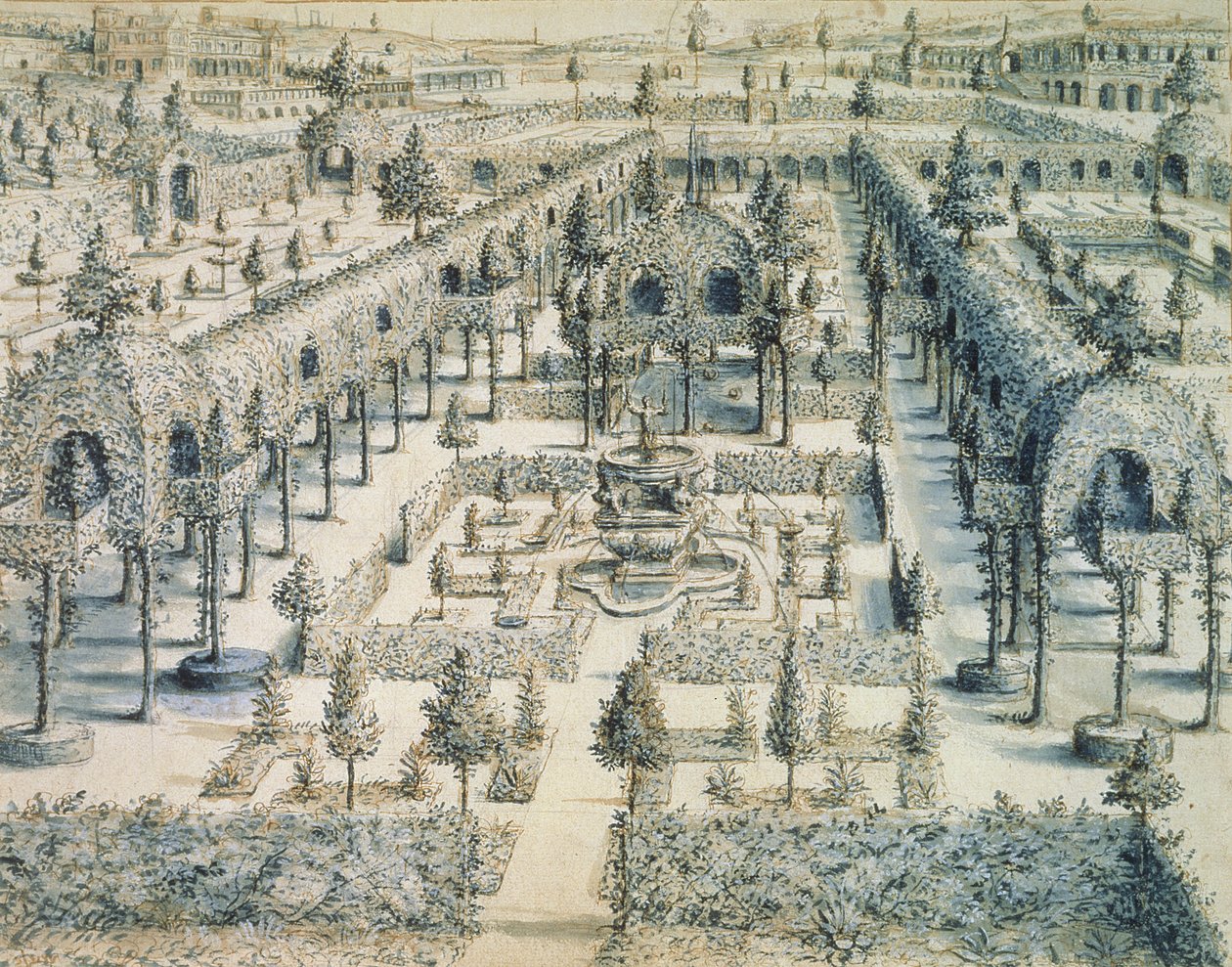 Díszkert terv, 1576 (toll, tinta és kék mosás papíron) alkotó: Hans or Jan Vredeman de Vries