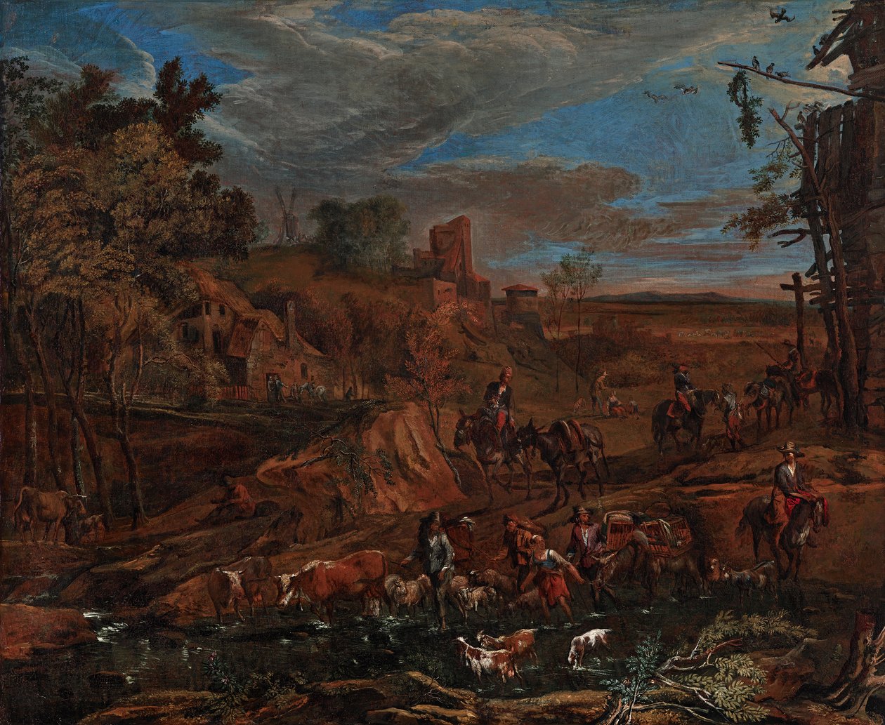 Őszi táj ford és szarvasmarha meghajtó alkotó: Hans (Johann Baptist) Graf
