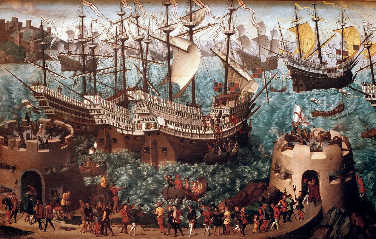 VIII. Henrik (1491-1547) hajóra szállása Doverben a Henri Grace a Dieu galionon” I. Francois-val (a Camp du Drap d