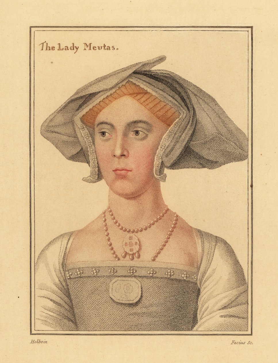 Joan, Lady Meutas, Jane Seymourra váró hölgy. ,1812 (metszet) alkotó: Hans (after) Holbein the Younger