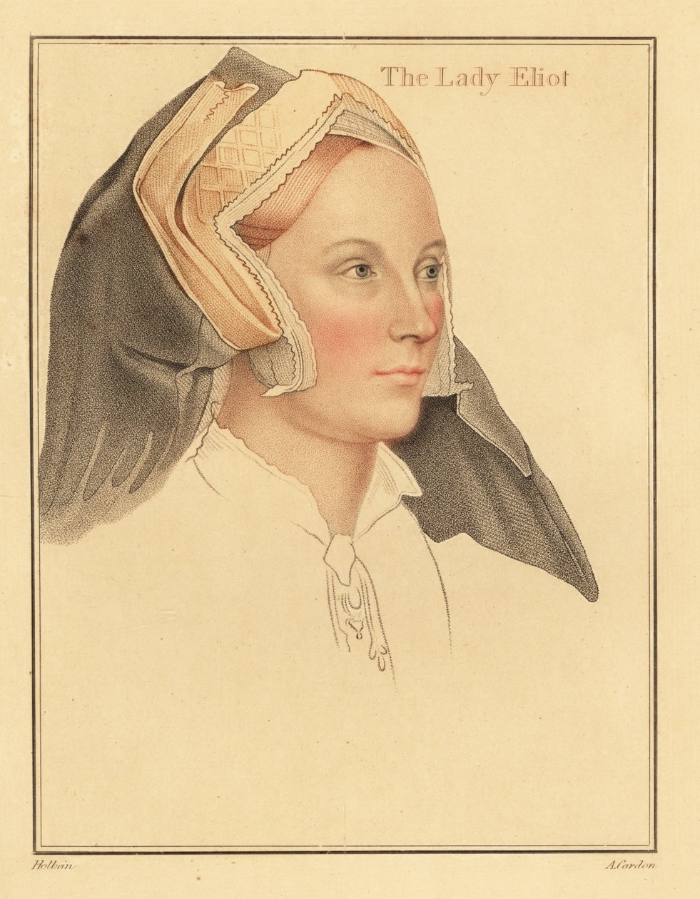 Margaret, Lady Elyot, meghalt 1569-ben, 1812-ben (metszet) alkotó: Hans (after) Holbein the Younger