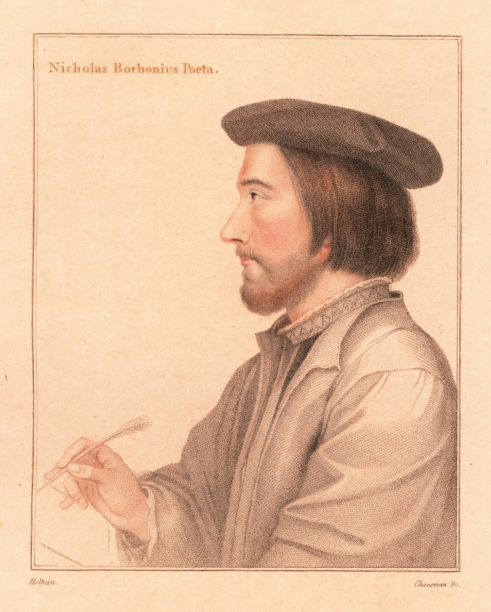 Nicholas Borbonius, latin költő és tanár., 1812 (metszet) alkotó: Hans (after) Holbein the Younger