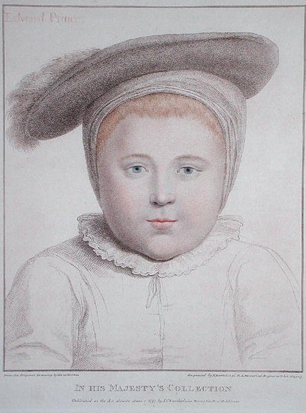 VI. Edward (1537-53) portréja, vésette Francesco Bartolozzi (1727-1815) 1796 (metszet) alkotó: Hans (after) Holbein the Younger