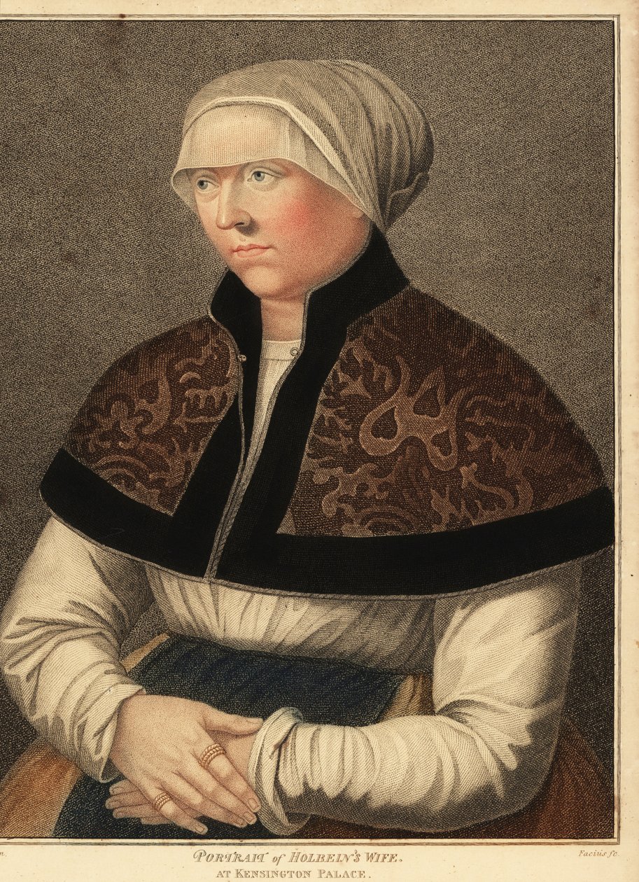 Hans Holbein feleségének, Elsbethnek a portréja a Kensington-palotában. ,1812 (metszet) alkotó: Hans (after) Holbein the Younger