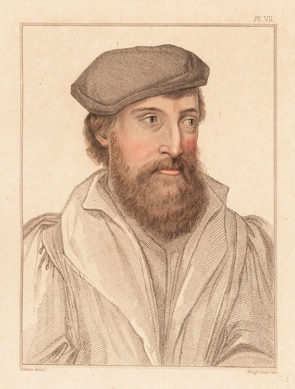 Egy ismeretlen férfi portréja, VIII. Henrik király udvara, Kr. u. 1532.,1812 (metszet) alkotó: Hans (after) Holbein the Younger