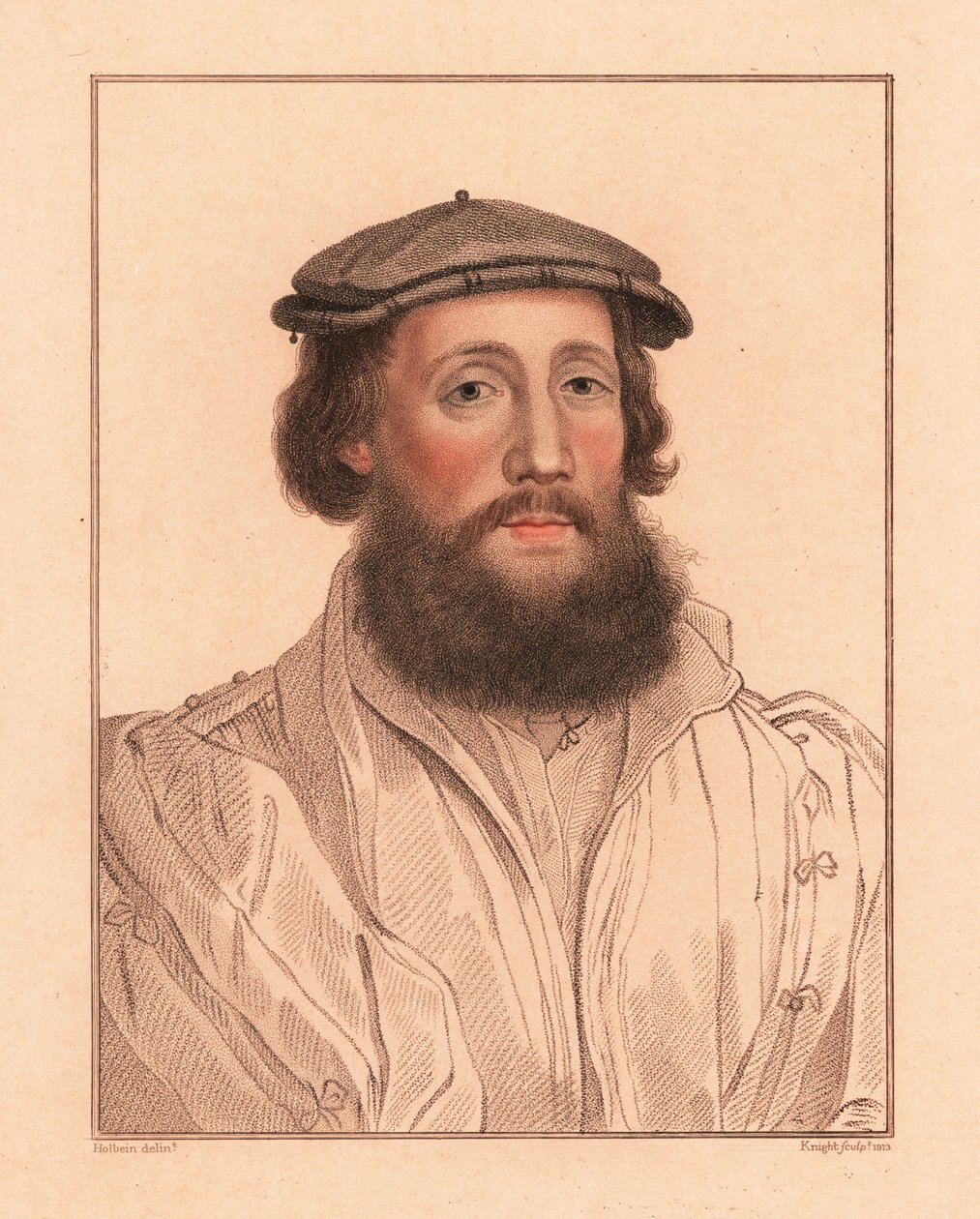Egy ismeretlen férfi portréja, VIII. Henrik király udvara, Kr. u. 1532.,1812 (metszet) alkotó: Hans (after) Holbein the Younger