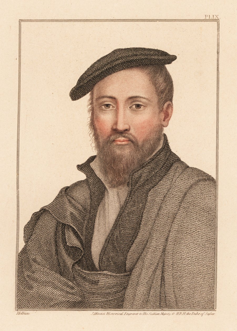 Egy ismeretlen férfi portréja, VIII. Henrik király udvara, Kr. u. 1532.,1812 (metszet) alkotó: Hans (after) Holbein the Younger