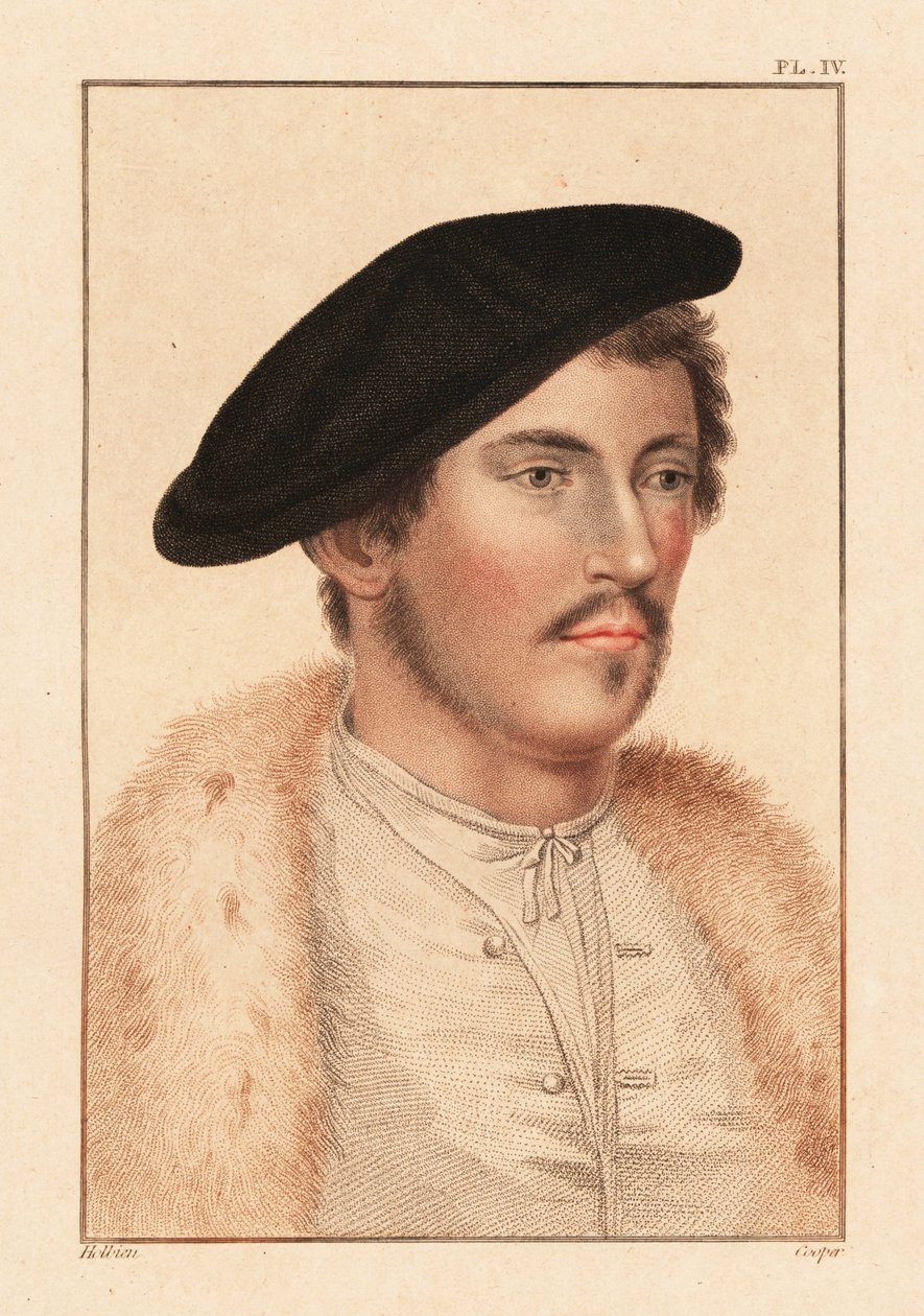 Egy ismeretlen férfi portréja, VIII. Henrik király udvara, Kr. u. 1532.,1812 (metszet) alkotó: Hans (after) Holbein the Younger