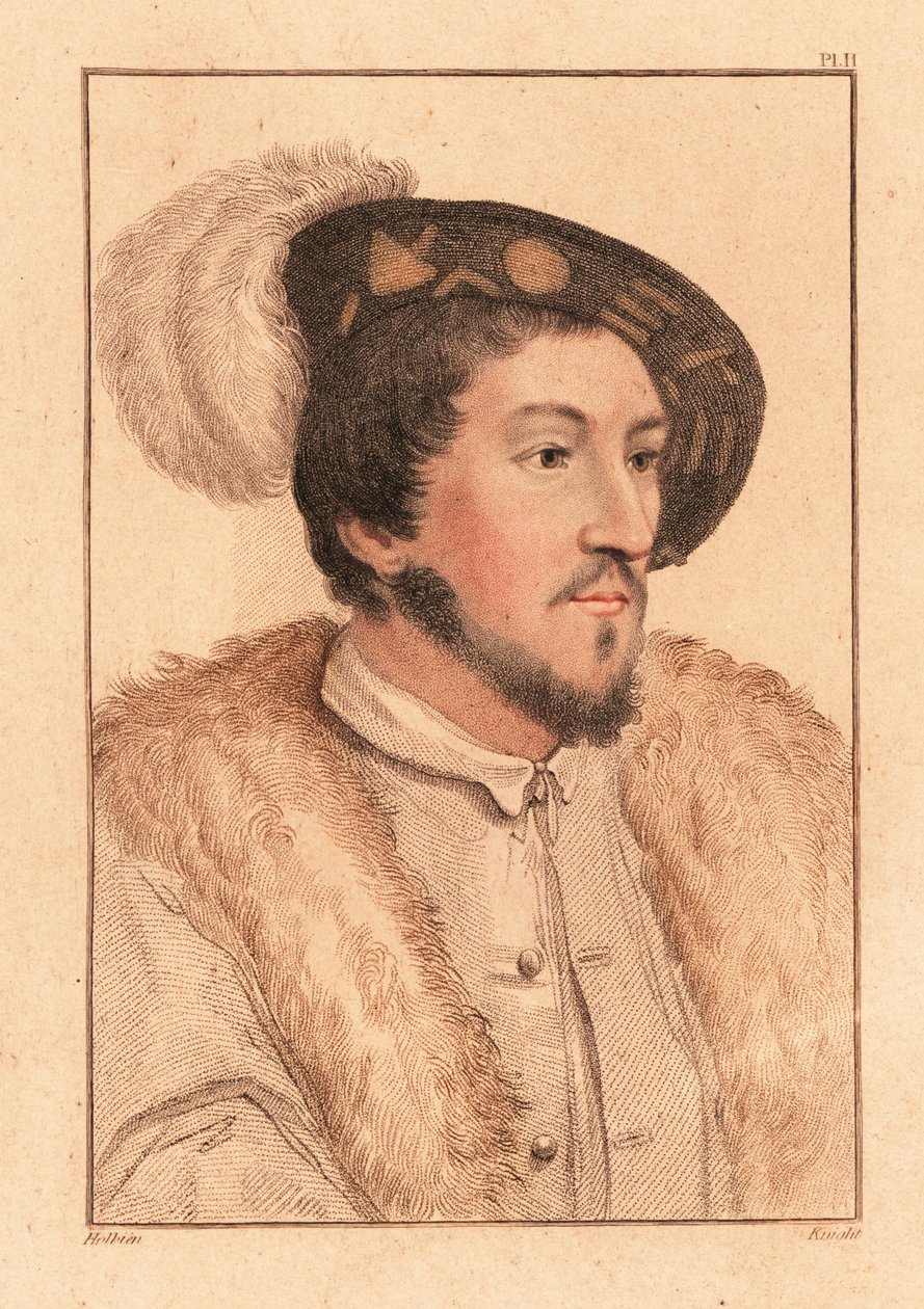 Egy ismeretlen férfi portréja, VIII. Henrik király udvara, Kr. u. 1532. ,1812 (metszet) alkotó: Hans (after) Holbein the Younger