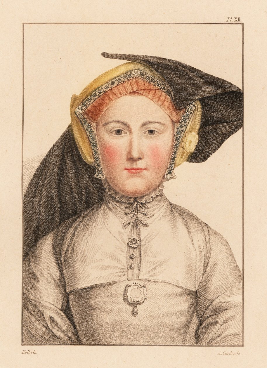 Ismeretlen nő portréja VIII. Henrik király udvarából, 1812 (metszet) alkotó: Hans (after) Holbein the Younger