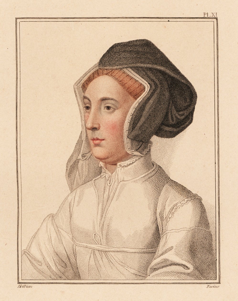 Ismeretlen nő portréja VIII. Henrik király udvarából, 1812 (metszet) alkotó: Hans (after) Holbein the Younger