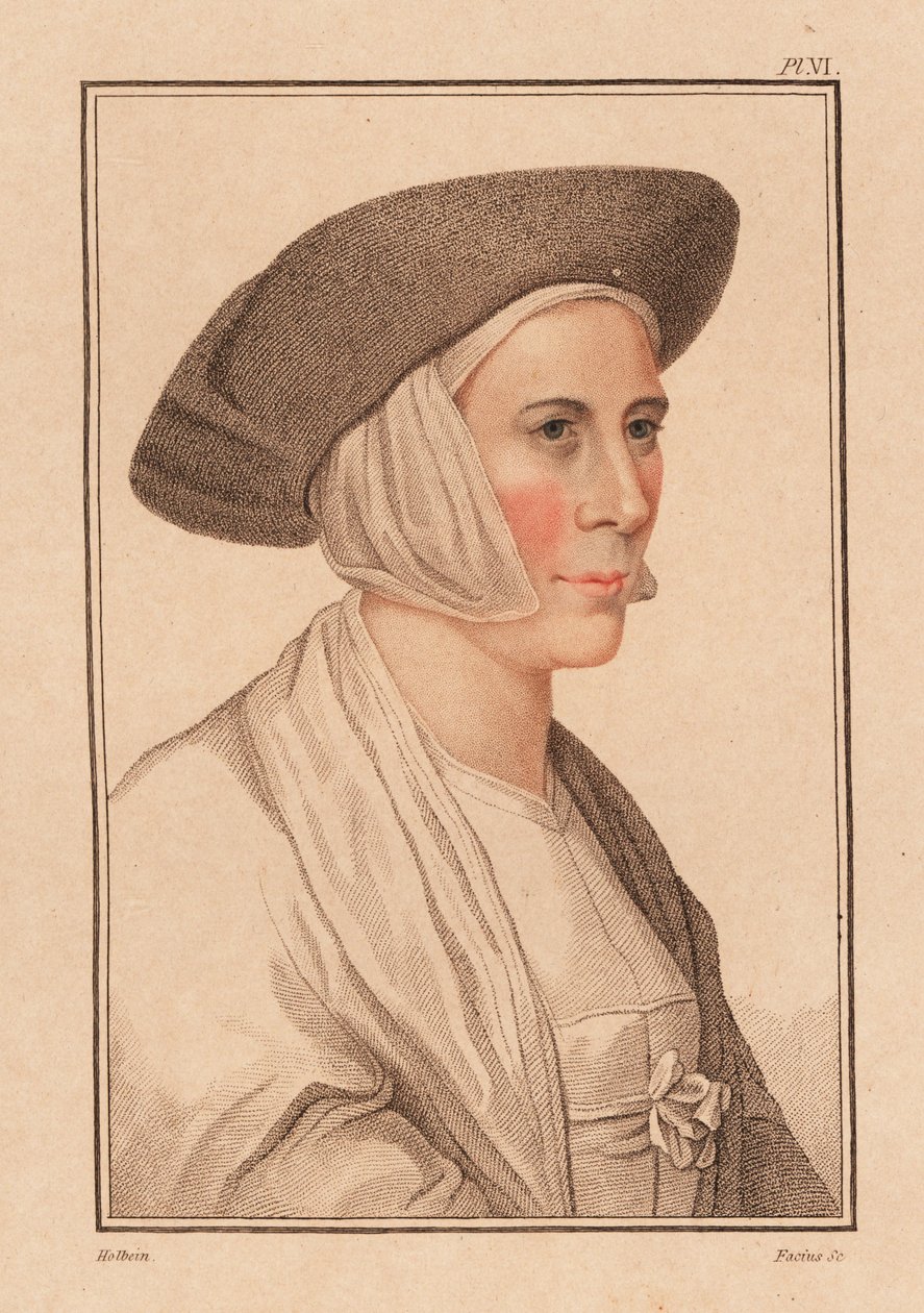 Ismeretlen nő portréja VIII. Henrik király udvarából, 1812 (metszet) alkotó: Hans (after) Holbein the Younger