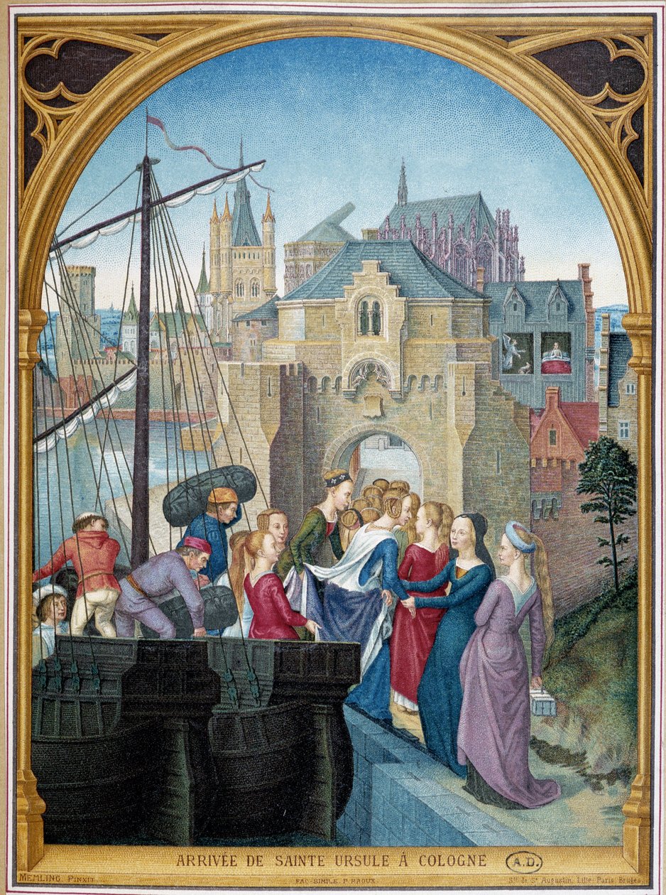 Szent Orsolya partraszállása Kölnben, kb. Szent Orsolya sakkja, Memling alkotó: Hans (after) Memling